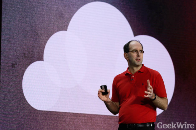 Azure chief Scott Guthrie speaks at Microsoft Ignite 2016. (GeekWire Photo / Kevin Lisota)